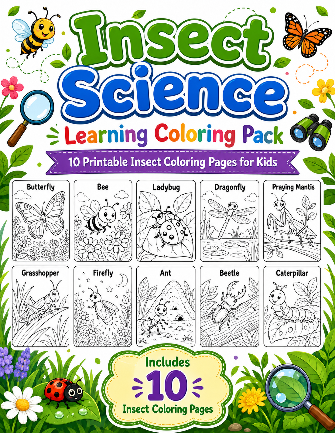 Insect Science Coloring Pages for Kids | Free Printable Insect Coloring Pack