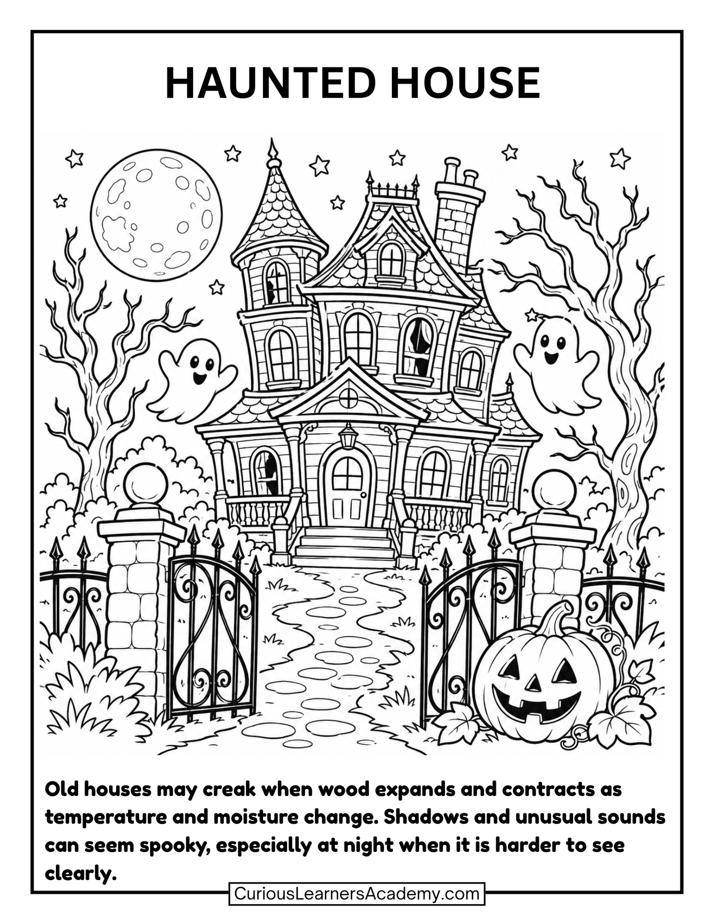 Free Haunted House Coloring Page for Kids