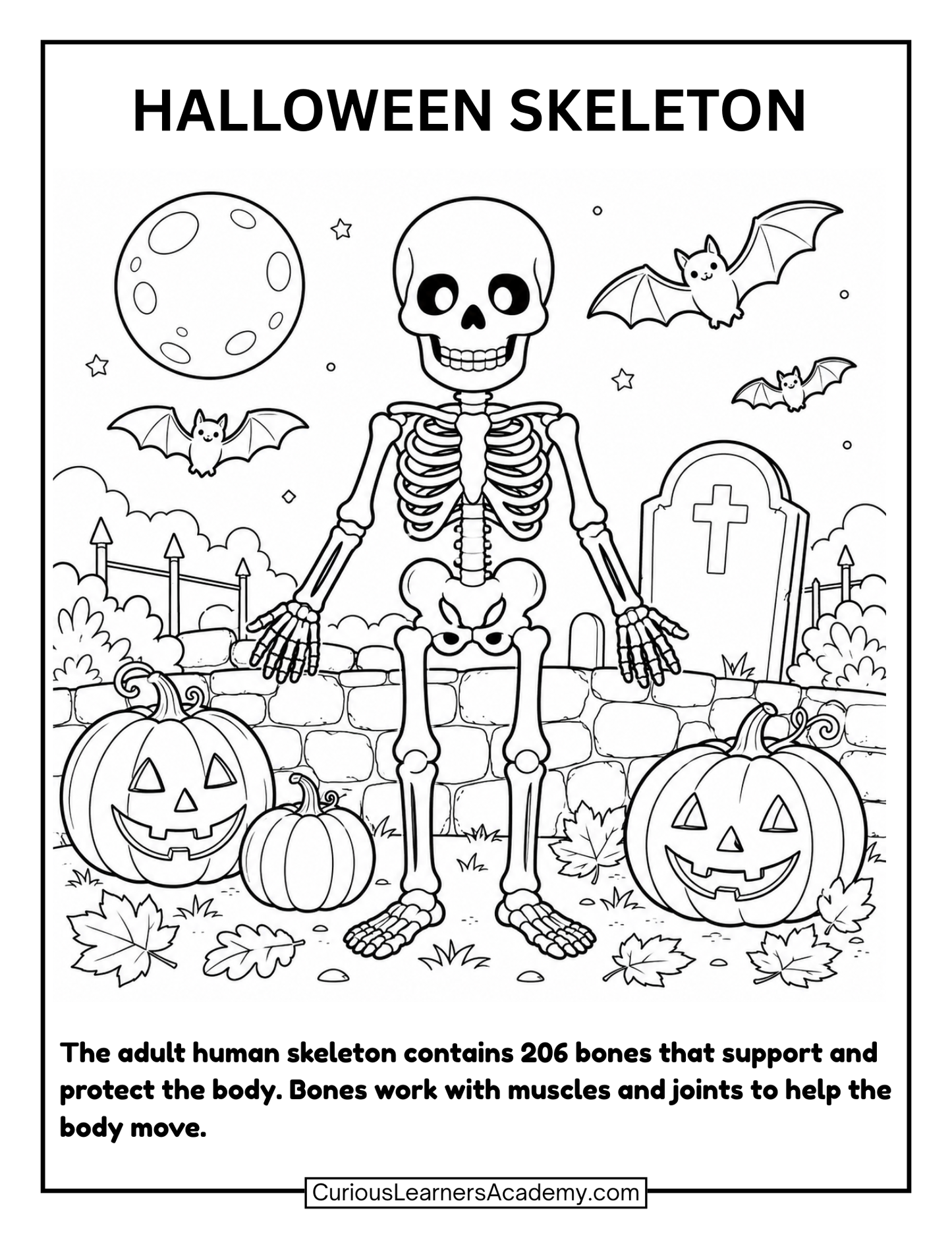 Free Halloween Skeleton Coloring Page for Kids