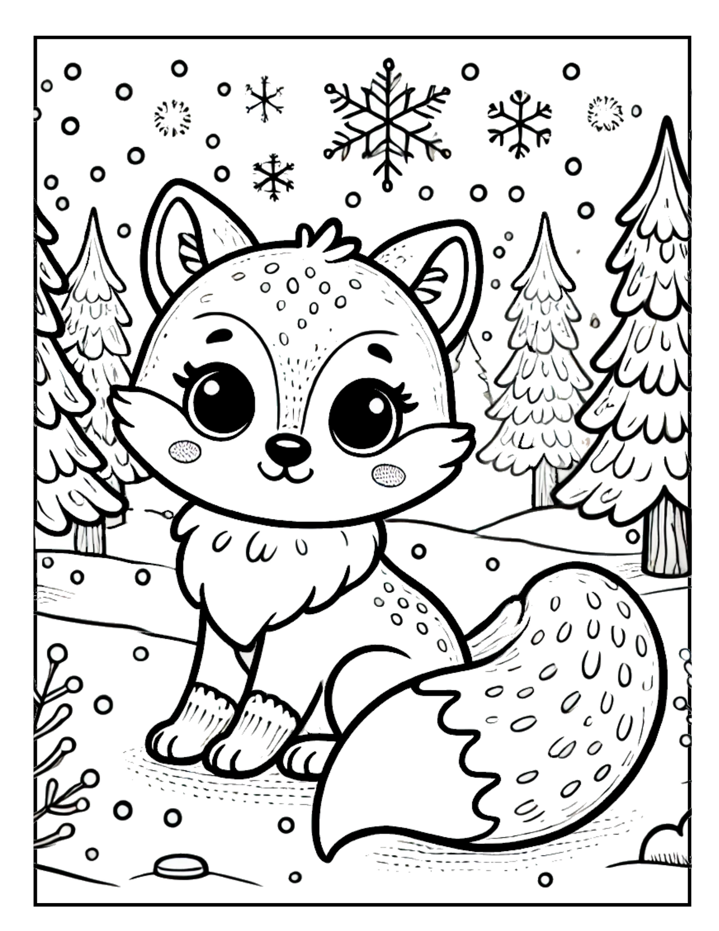 Free Cute Fox Winter Coloring Page – Fun Printable for Kids