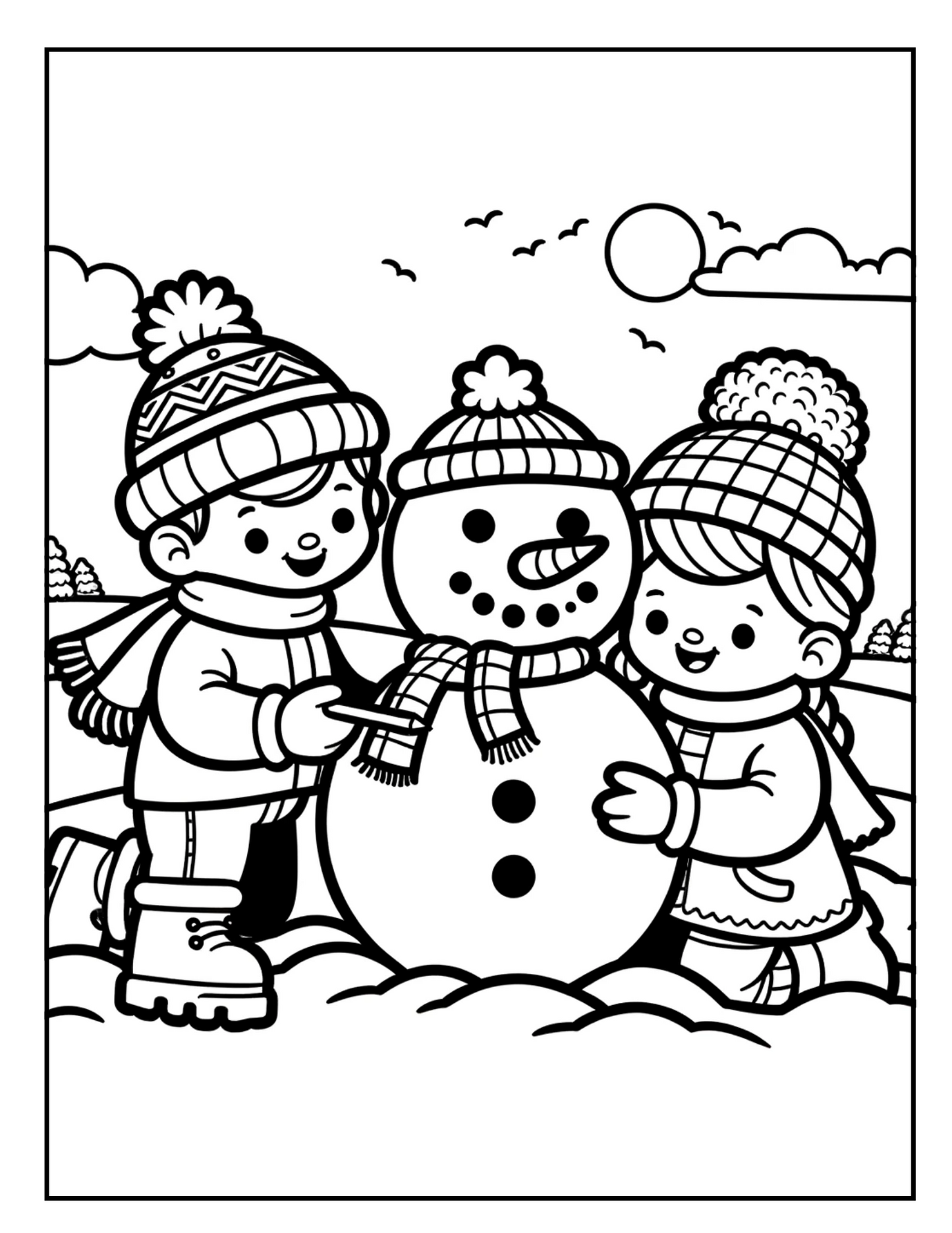 FREE Kids Building Snowman Coloring Page