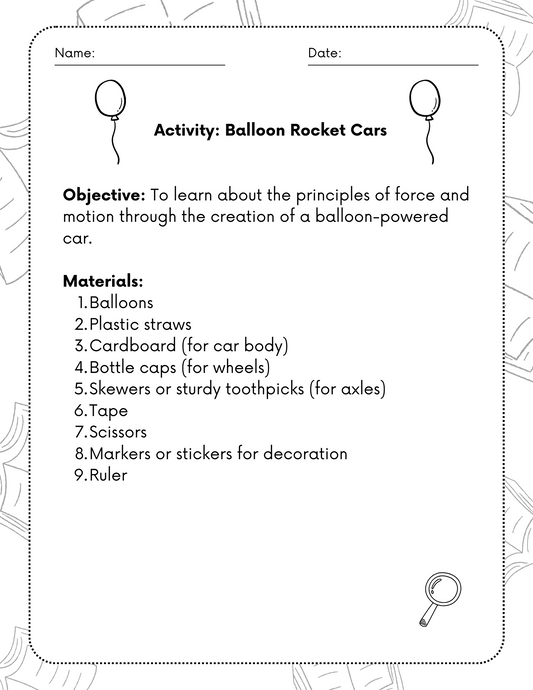 Balloon Rocket Cars - Printable STEM Activity Guide