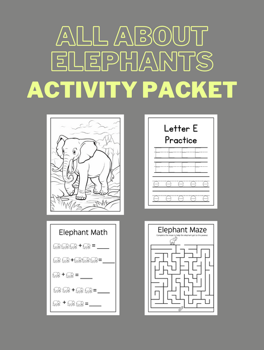All About Elephants Activity Packet - Math, Literacy, Coloring Fun for Primary Grades