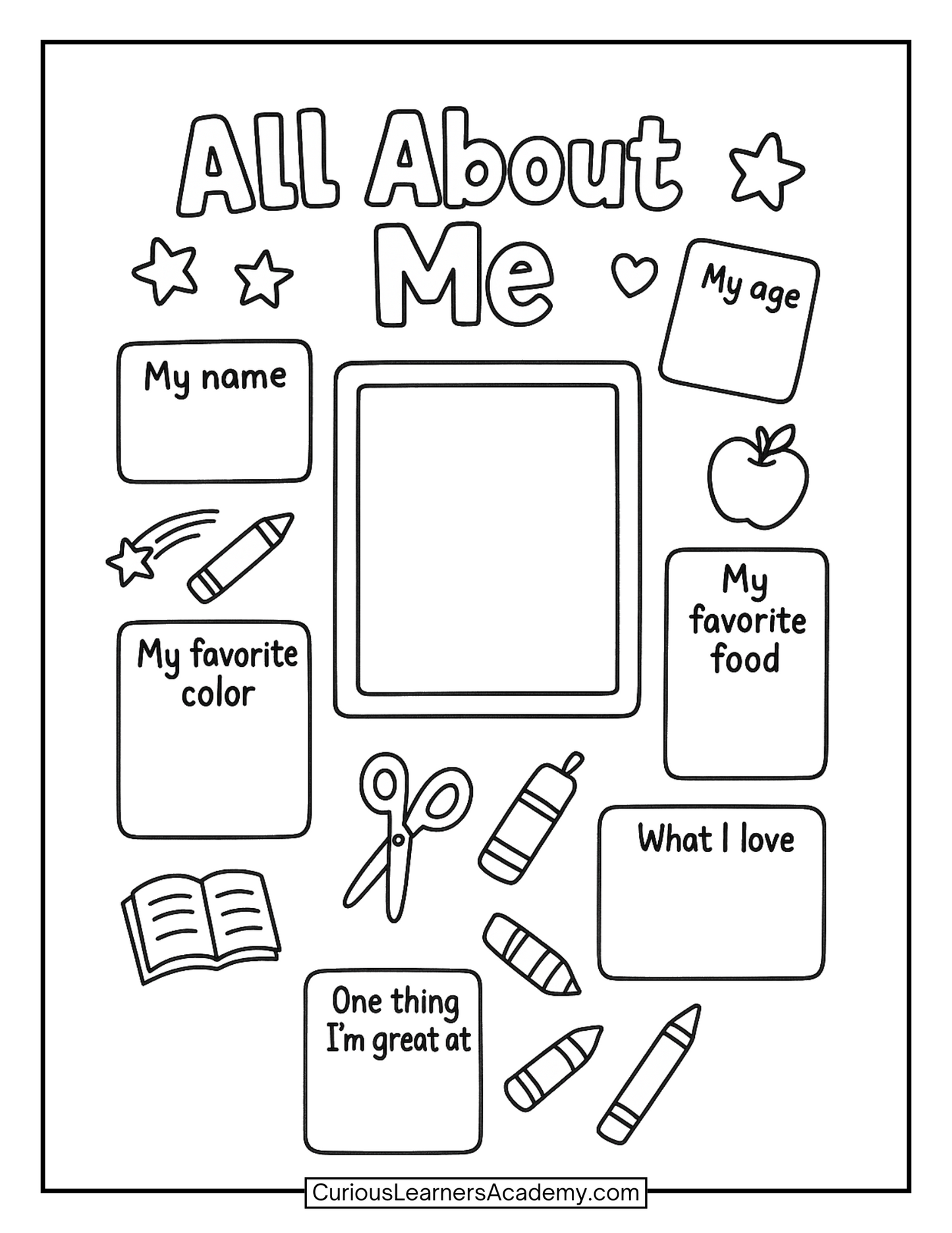 Free All About Me Coloring Page Back to School Activity for Kids