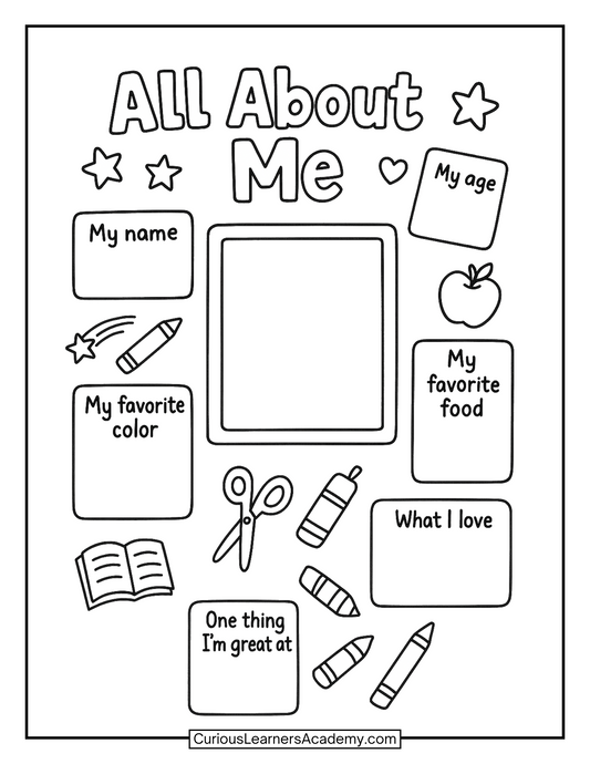 Free All About Me Coloring Page Back to School Activity for Kids