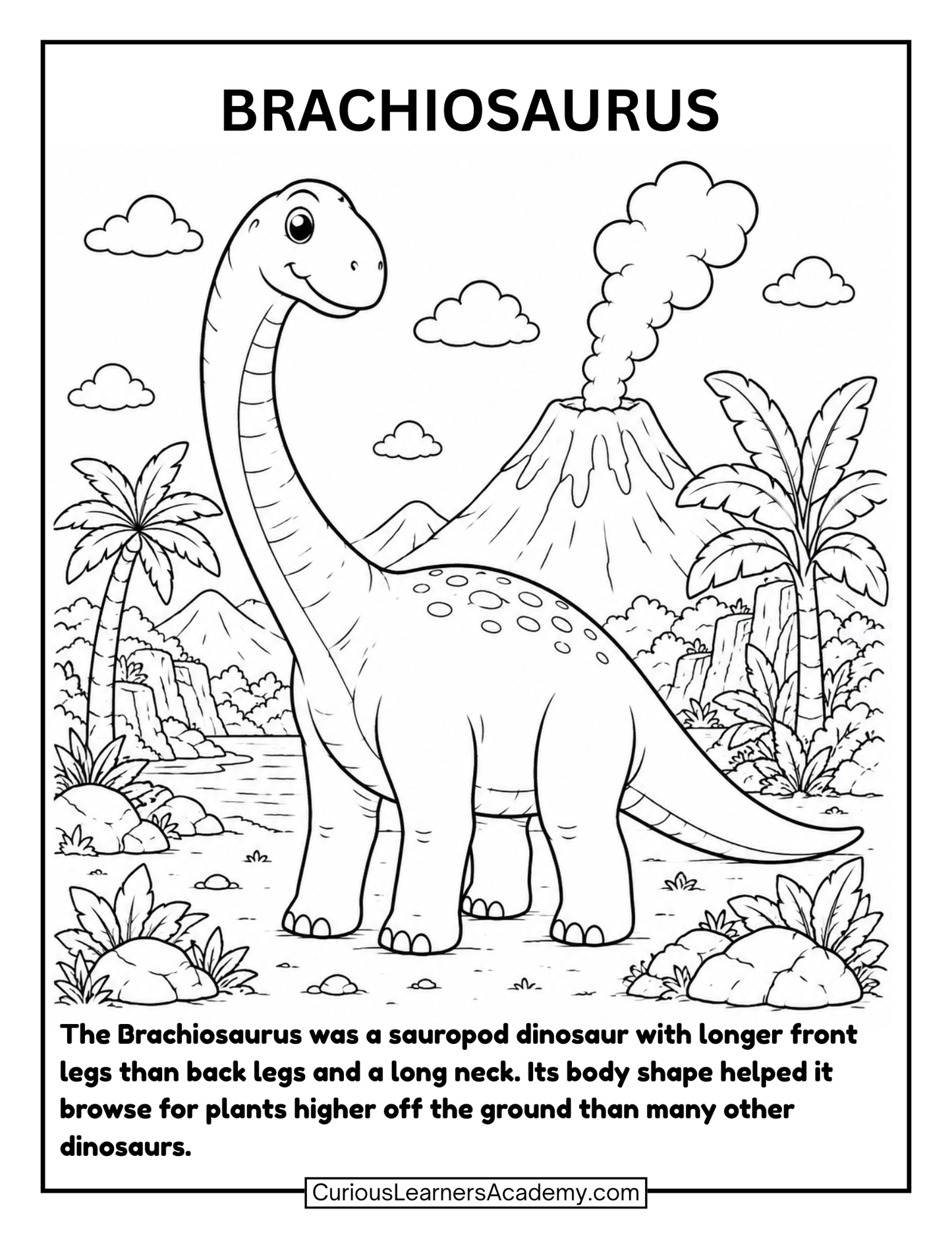 Free Brachiosaurus Coloring Page for Kids Dinosaur Science Printable