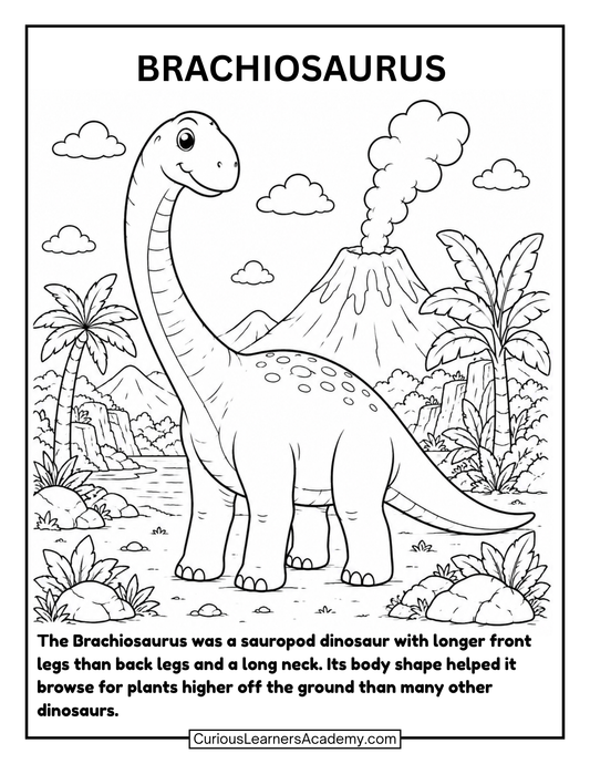 Free Brachiosaurus Coloring Page for Kids Dinosaur Science Printable