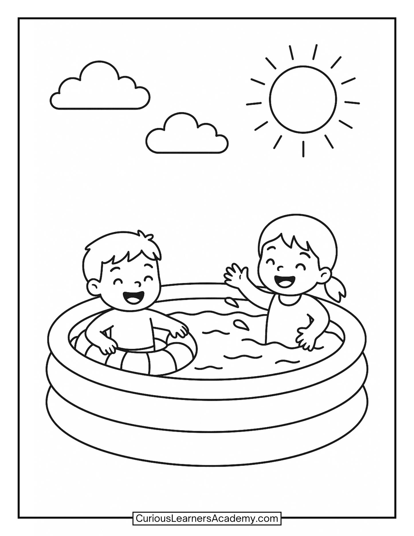 Free Summer Pool Fun Coloring Page – Kids Playing in the Pool | Printable Activity for Kids