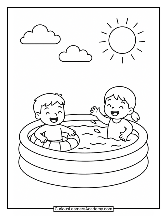 Free Summer Pool Fun Coloring Page – Kids Playing in the Pool | Printable Activity for Kids