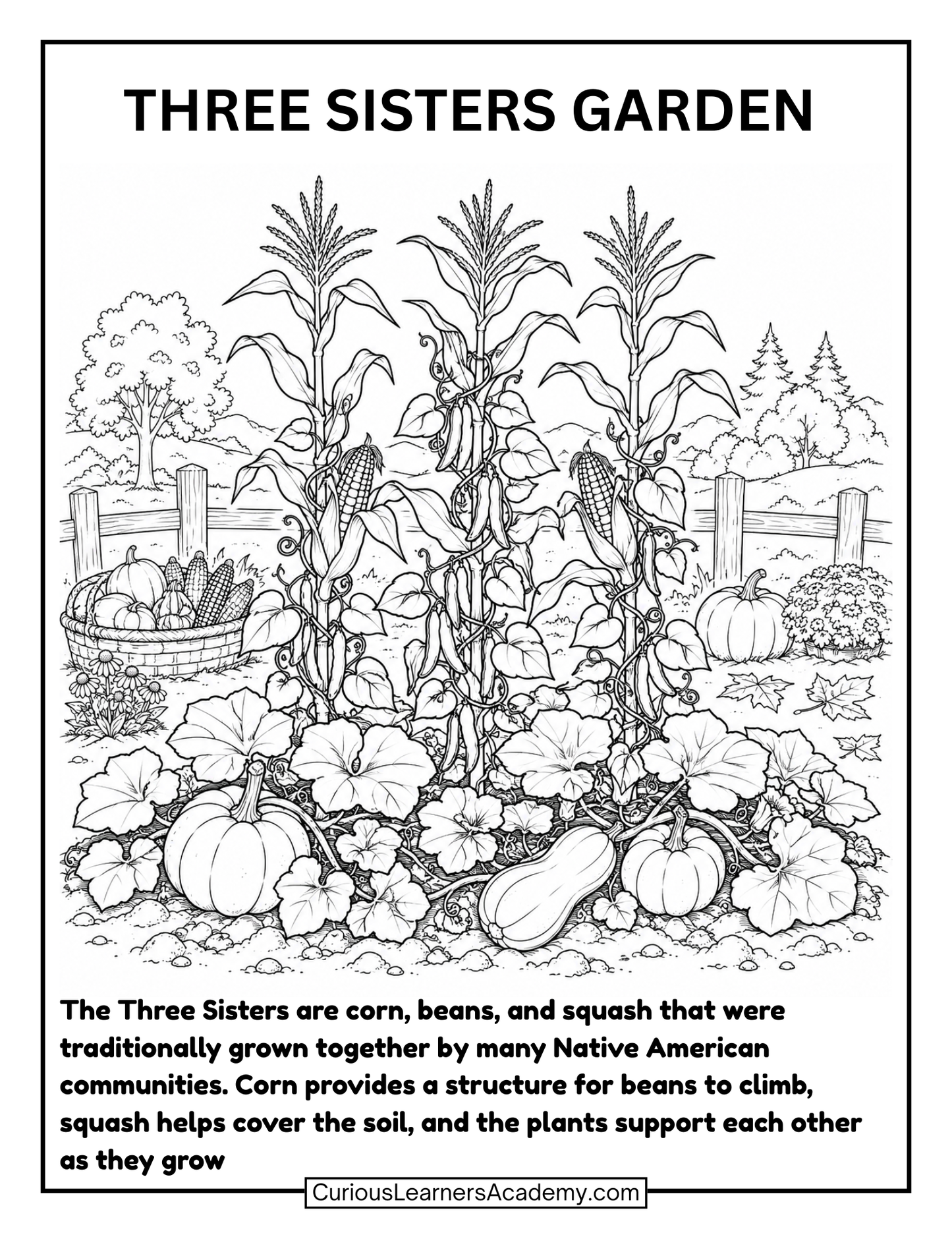 Free Three Sisters Garden Coloring Page for Kids