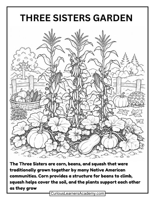 Free Three Sisters Garden Coloring Page for Kids