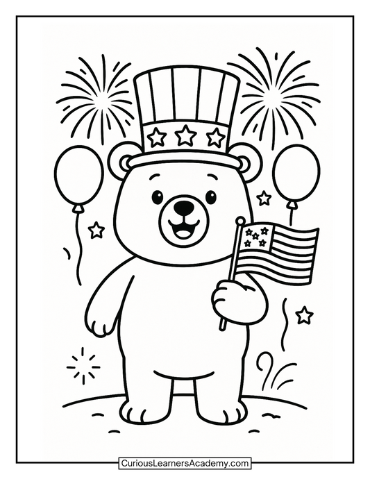 Free Patriotic Bear Coloring Page – 4th of July Activity for Kids
