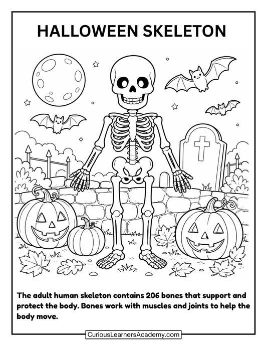 Free Halloween Skeleton Coloring Page for Kids