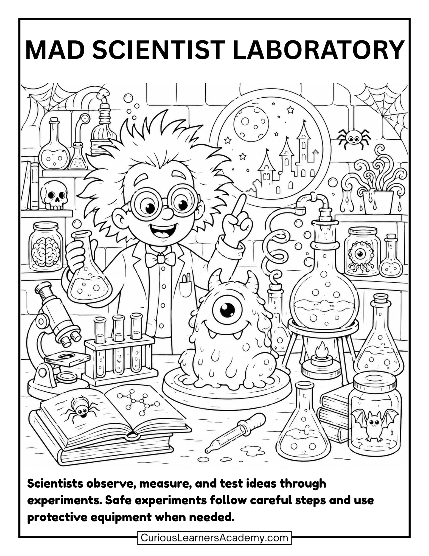 Free Halloween Mad Scientist Coloring Page for Kids