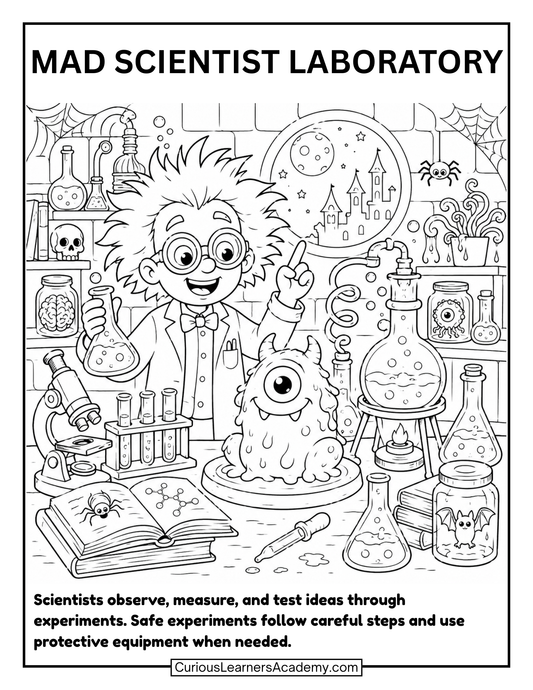 Free Halloween Mad Scientist Coloring Page for Kids