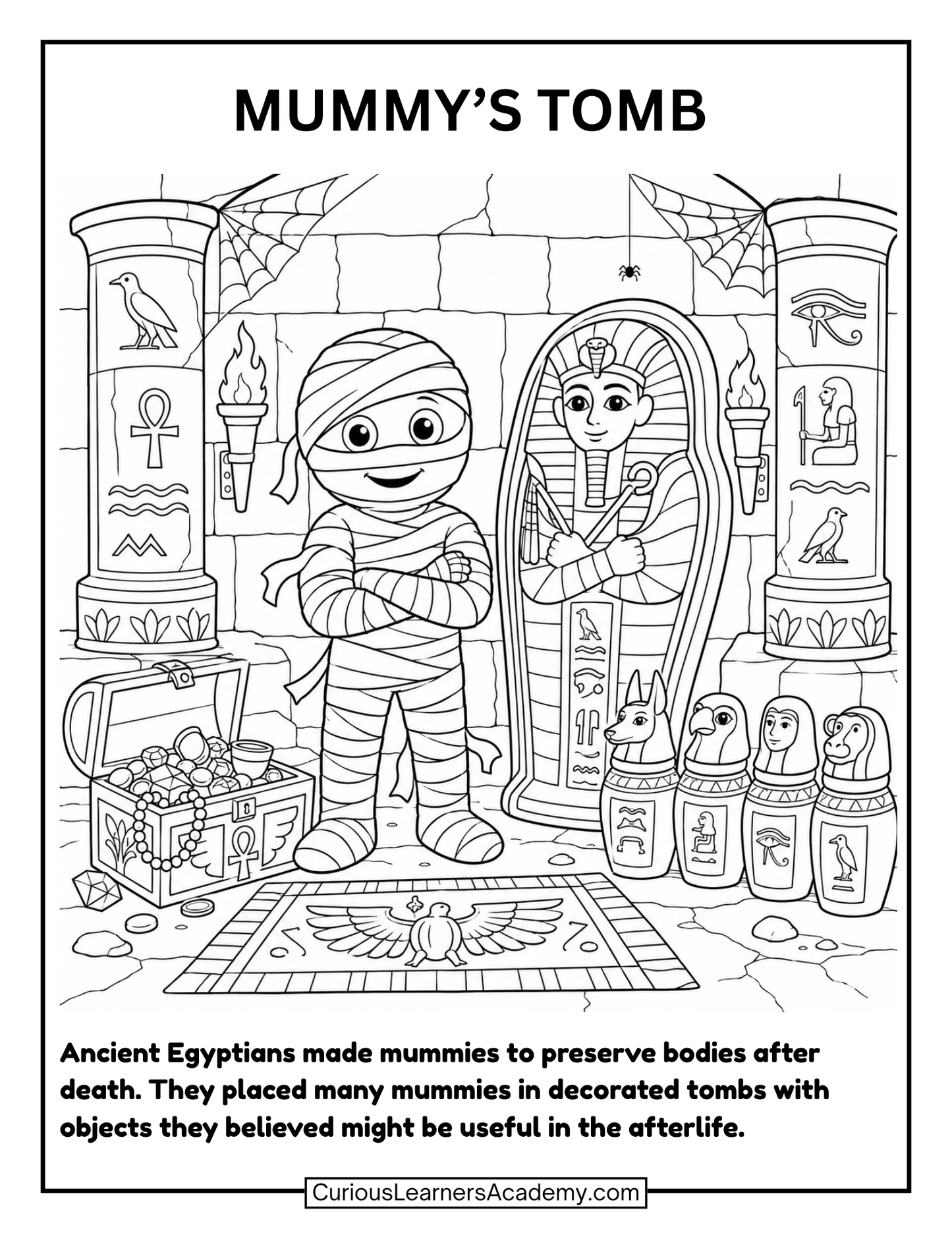 Free Halloween Mummy’s Tomb Coloring Page for Kids