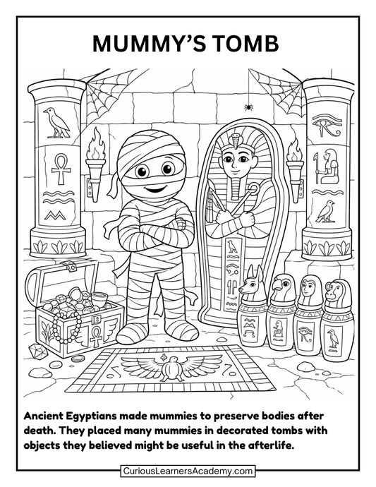 Free Halloween Mummy’s Tomb Coloring Page for Kids