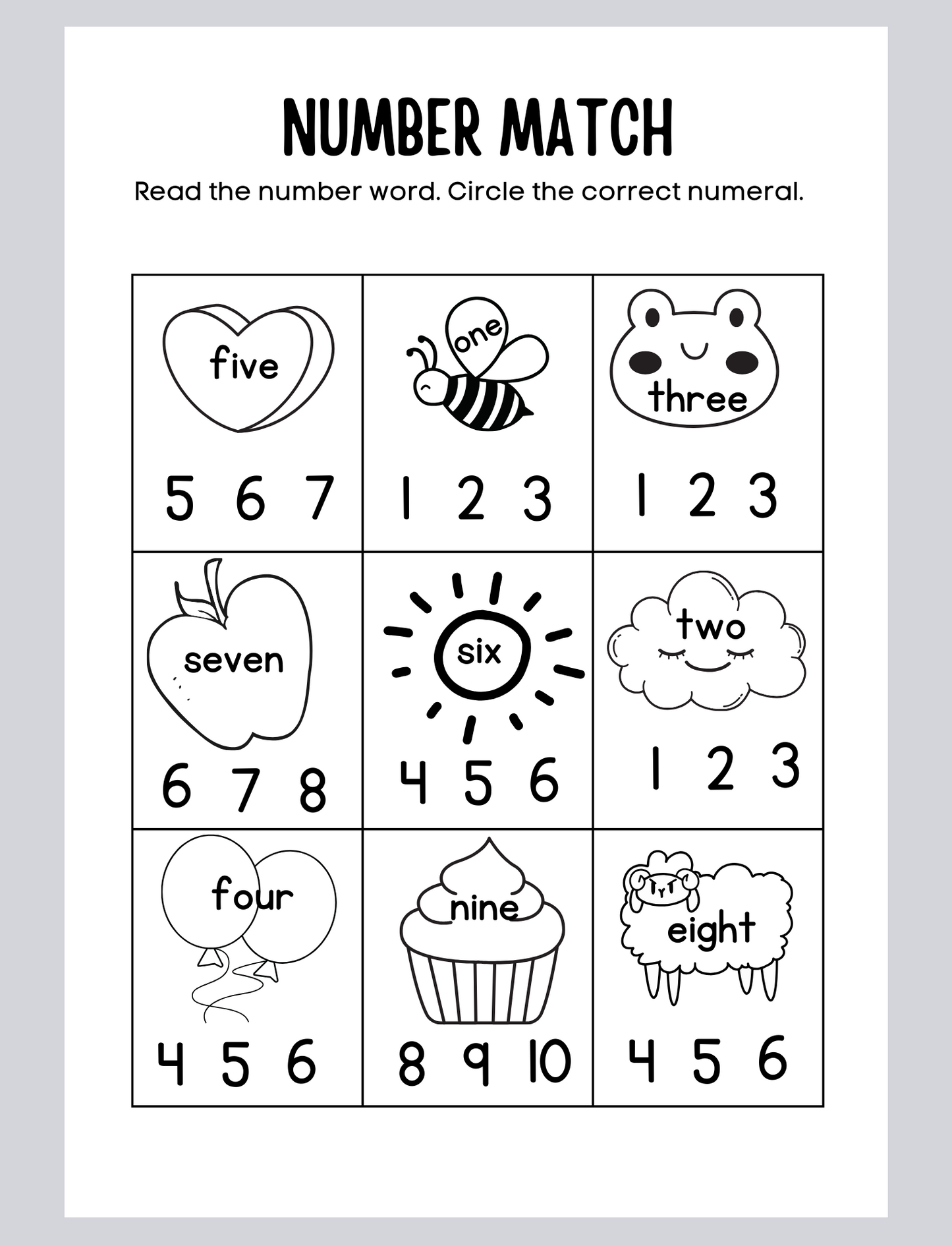 Number Match Math Activity: Matching Numbers to Words