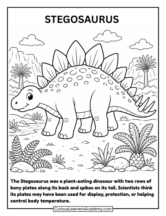 Free Stegosaurus Dinosaur Coloring Page for Kids