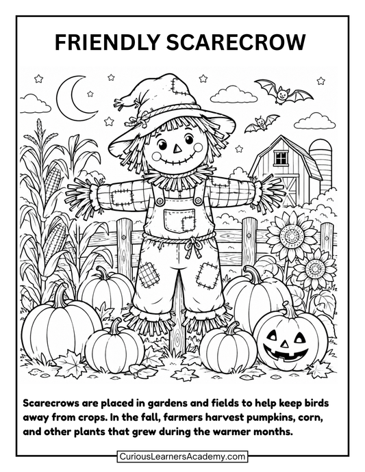 Free Scarecrow Coloring Page for Kids | Fall & Halloween Printable