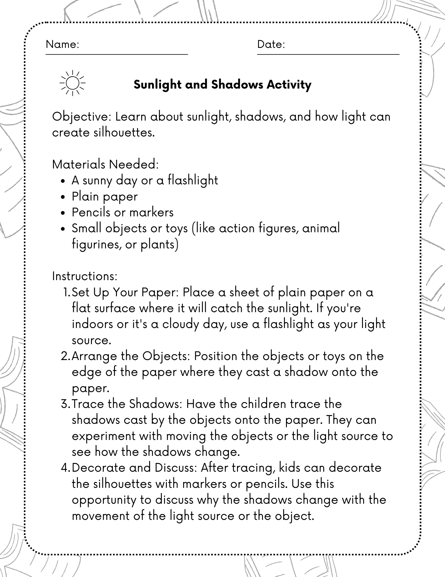 Shadow Drawings STEM Activity Printable for Kids – Curious Learners Academy