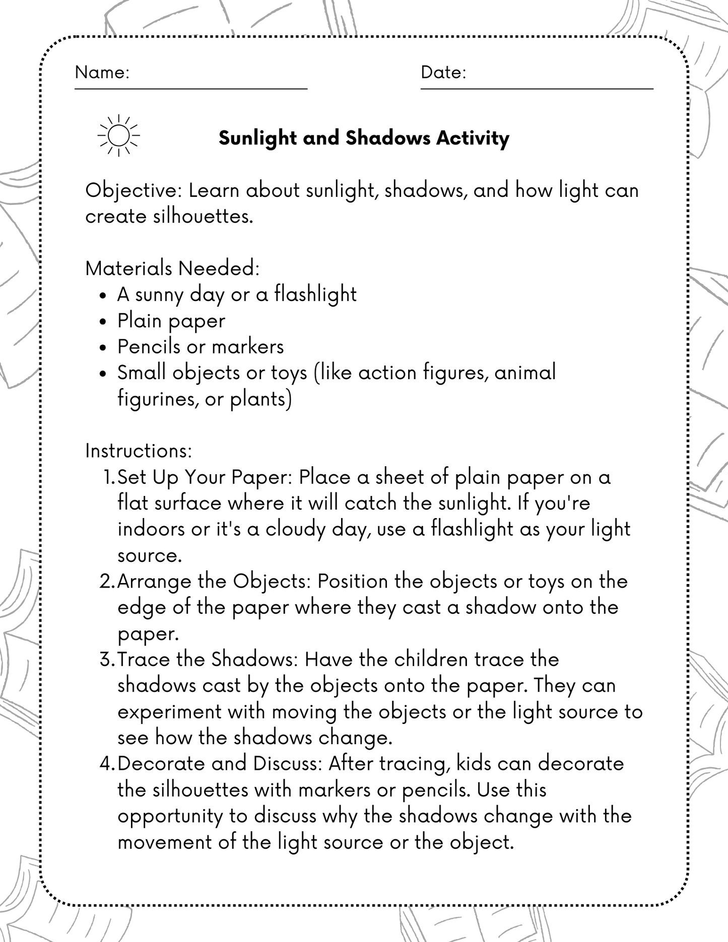 Shadow Drawings STEM Activity Printable for Kids