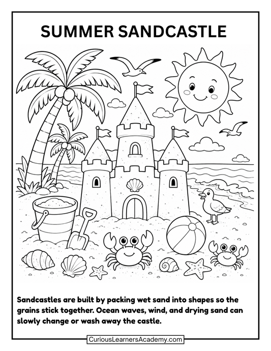 Free Summer Sandcastle Coloring Page for Kids
