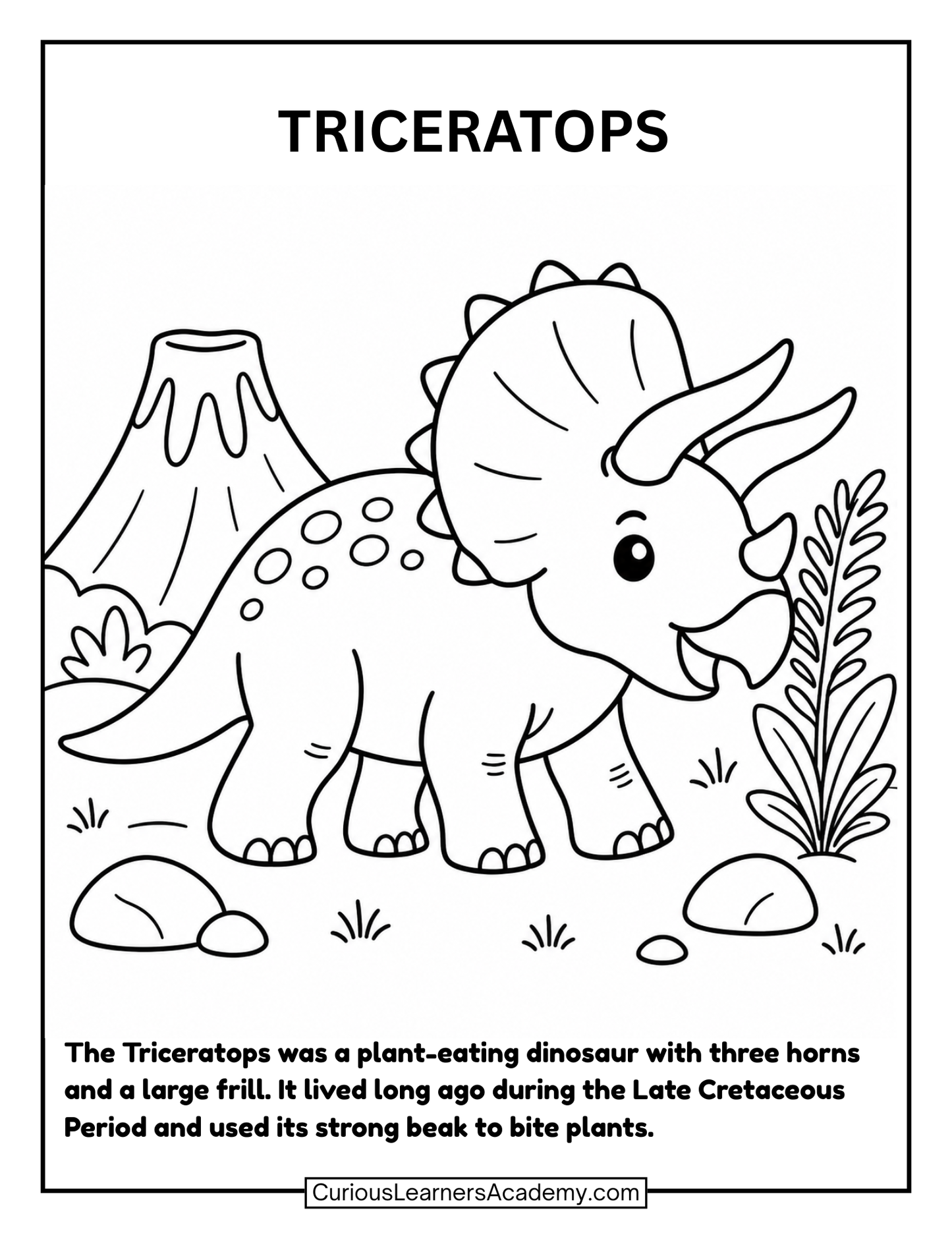 Free Triceratops Coloring Page for Kids Dinosaur Science Printable for Kids