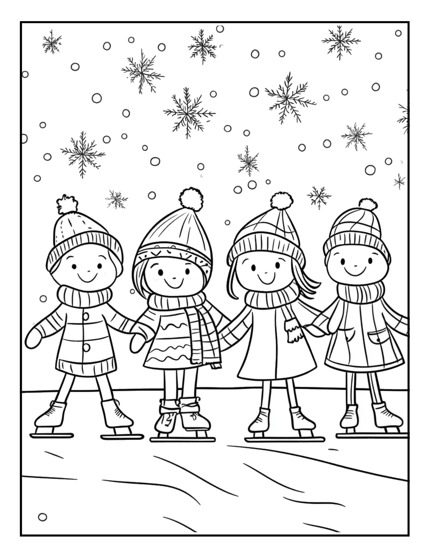 Free Winter Wonderland Ice Skating Coloring Page for Kids