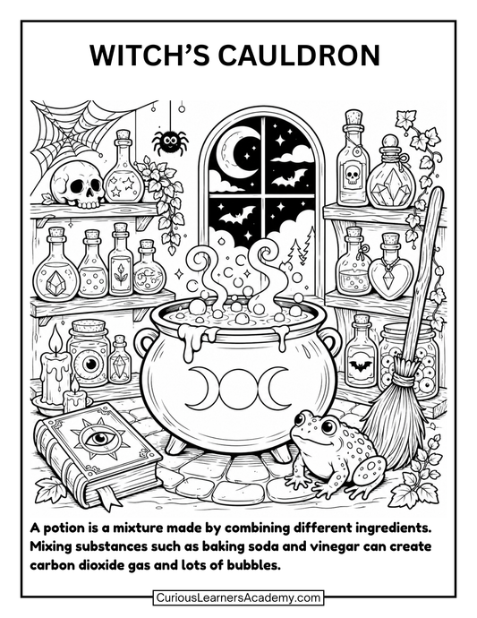 Free Witch’s Cauldron Halloween Coloring Page for Kids