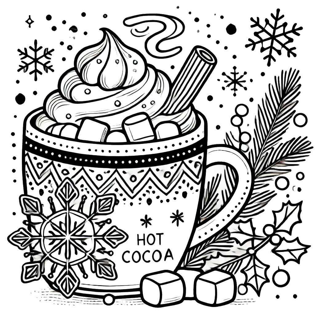 Free Winter Hot Cocoa Coloring Page | Cozy Fun for Kids & Adults