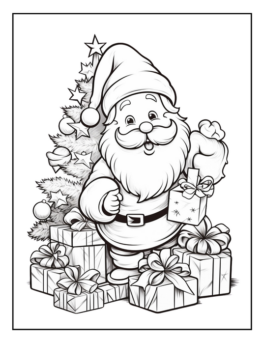 FREE Jolly Santa and Festive Christmas Tree Coloring Page